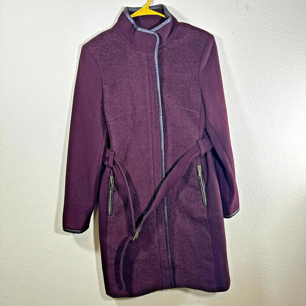 VINCE CAMUTO Women's Port Royal Twill Wool Faux-Leather Trim Coat Sz S ($275)